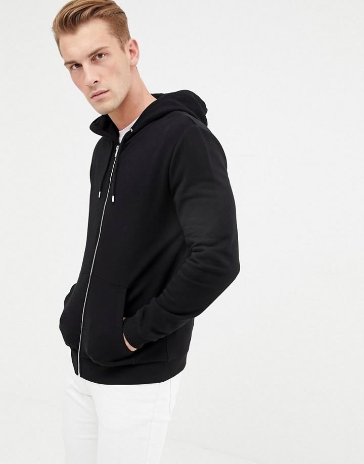 Asos Design Zip Up Hoodie In Black - Black