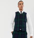 Heart & Dagger Slim Suit Vest In Blackwatch Check-green