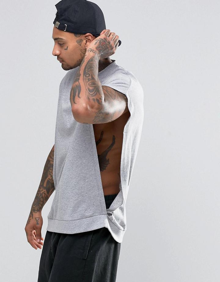 Asos Super Oversized Sleeveless T-shirt With Extreme Open Sides - Gray