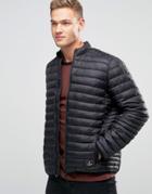 Asos Quilted Jacket With Funnel Neck And Logo In Black - Black
