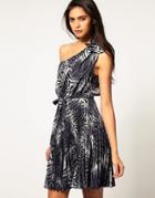 Liquorish Animal One Shoulder Dress - Gray