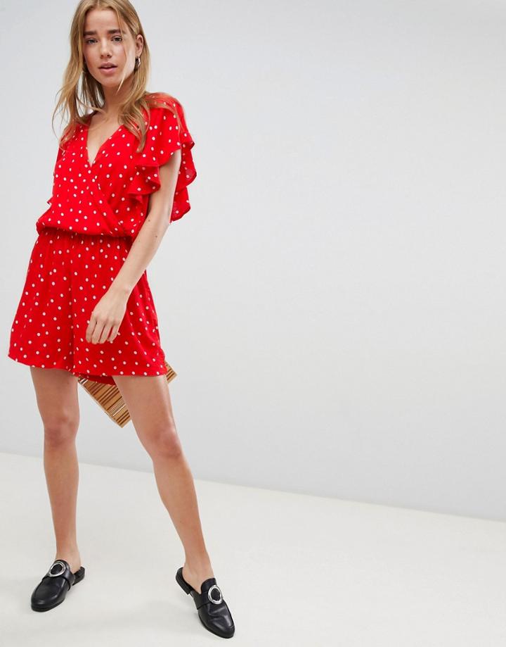 Jdy Dotted Wrap Romper - Red