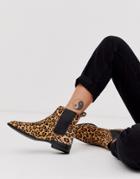 Asos Design April Leather Chelsea Boots In Leopard Pony - Multi