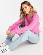Asos Design Boxy Crew Neck Sweater With Balloon Sleeve In Pink