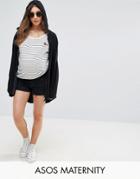 Asos Maternity Denim Shorts In Oxford Washed Black - Black