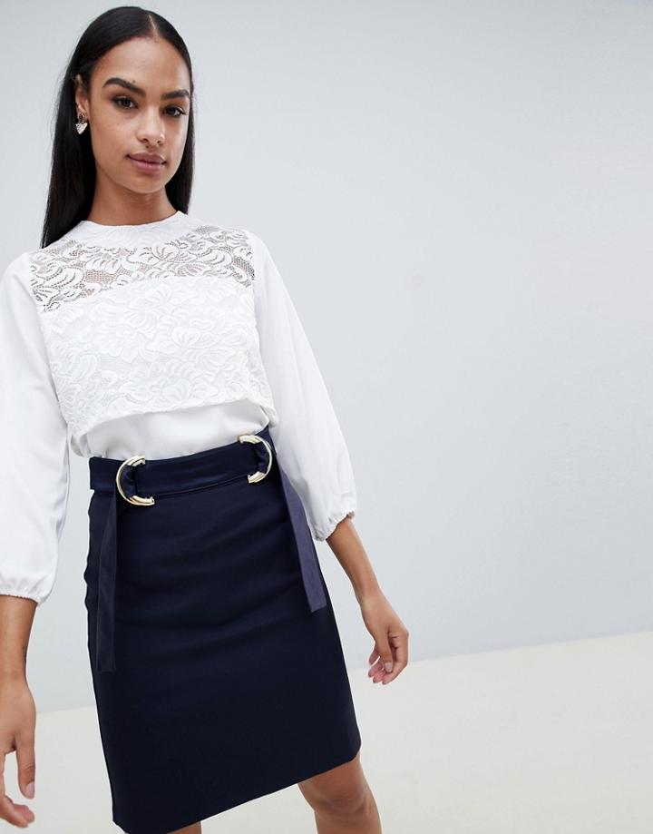 Vesper 3/4 Sleeve Top With Lace Panel - Navy