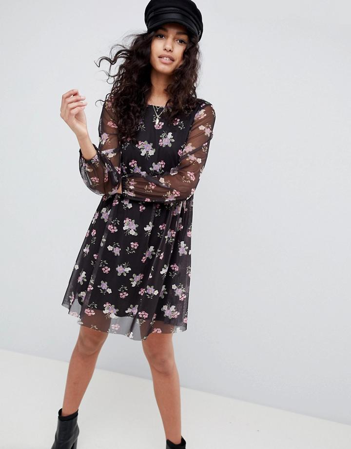 Asos Printed Mesh Skater Dress With Bustier-multi