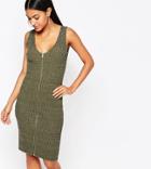 Fleur East By Lipsy Khaki Zip Through Dress - Green