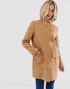 Asos Design Hooded Slim Coat - Beige