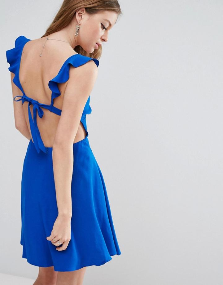 Asos Ruffle Tie Back Mini Skater Dress - Blue