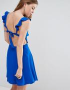 Asos Ruffle Tie Back Mini Skater Dress - Blue