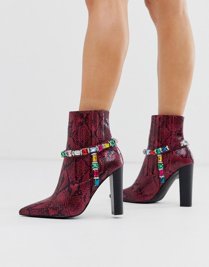 Asos Design Empire Embellished Western Boots In Pink Snake