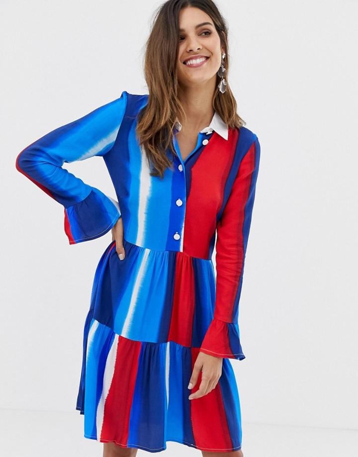 Closet Gathered Skirt And Collar Dress - Multi
