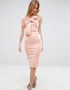 Asos Bow One Shoulder Scuba Midi Dress - Pink
