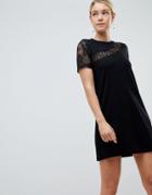 Asos Design Lace Insert Shift Dress - Black