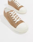 Asos Design Lace Up Plimsolls In Stone Cord - Stone