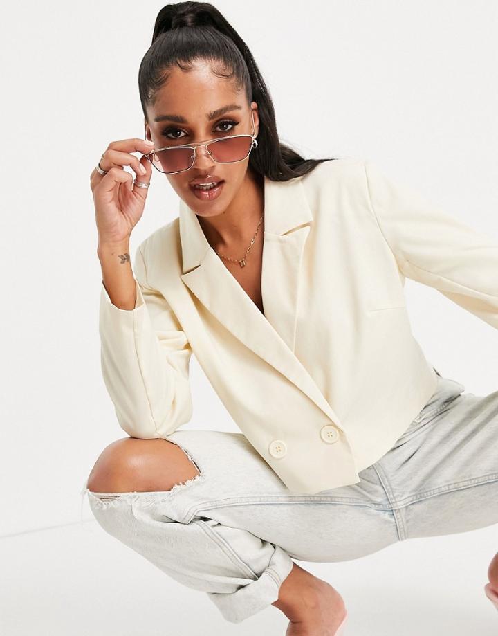 Heartbreak Cropped Blazer In Ecru - Part Of A Set-white