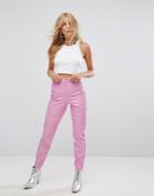 Miss Selfridge High Waist Vinyl Pants - Pink