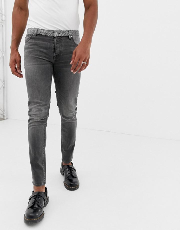 Asos Design Skinny Jeans In Washed Black With Checked Pockets