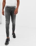 Asos Design Skinny Jeans In Washed Black With Checked Pockets