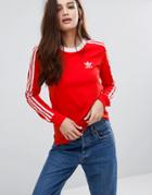 Adidas Originals Red Three Stripe Long Sleeve T-shirt - Red