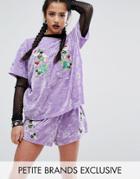 Jaded London Petite Velvet T-shirt With Bee Embroidery - Purple