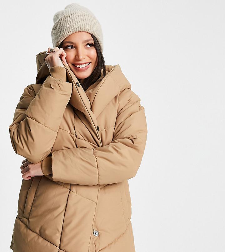Noisy May Tall Padded Jacket In Camel-neutral