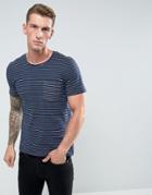Casual Friday T-shirt In Textured Stripe With Reverse Pocket - Navy