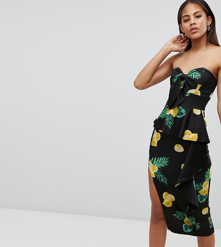 Asos Design Tall Bodycon In Lemon Print - Multi