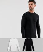 Asos Design Organic Muscle Fit Long Sleeve Crew Neck T-shirt With Stretch 2 Pack Save - Multi