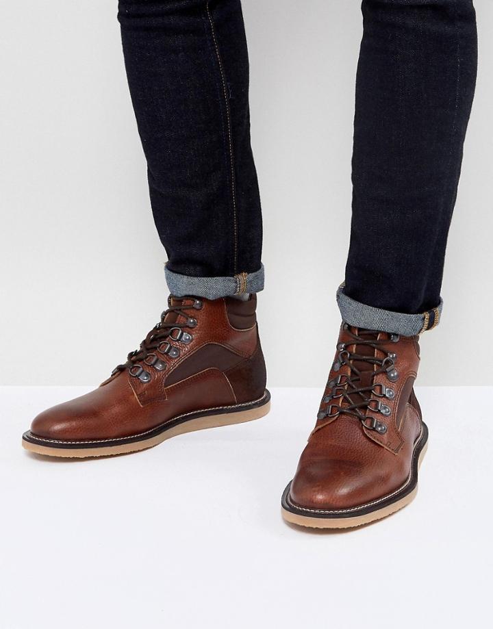 Asos Lace Up Hybrid Boots In Tan Leather With Contrast Panels - Tan