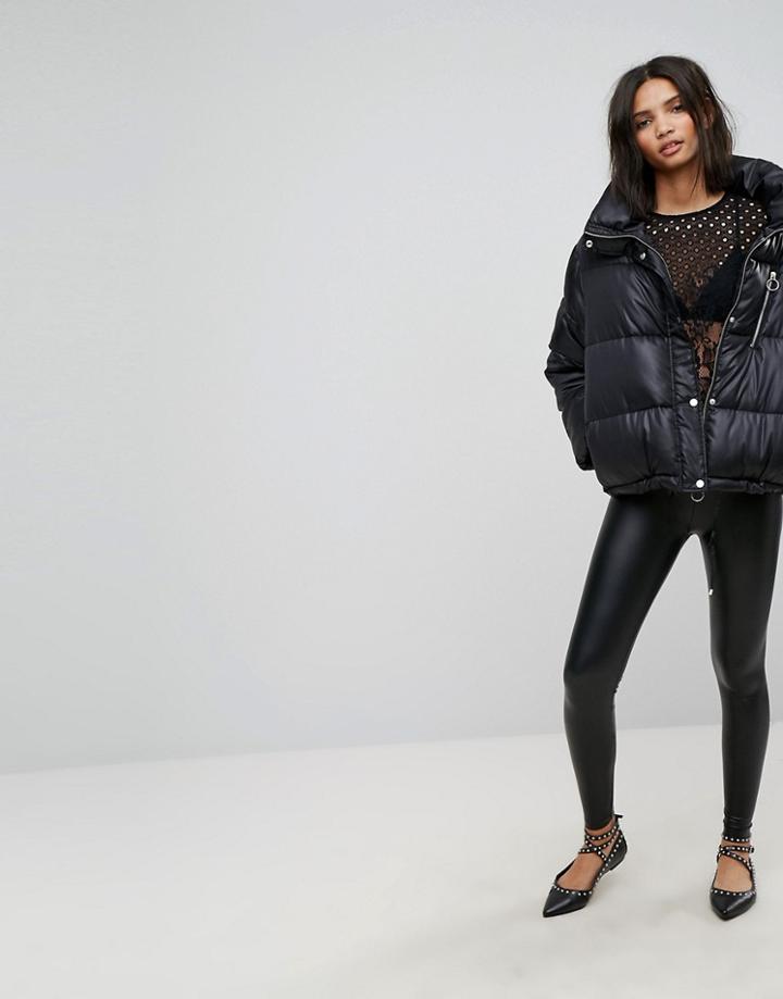 Stradivarius Leather Look Legging - Black