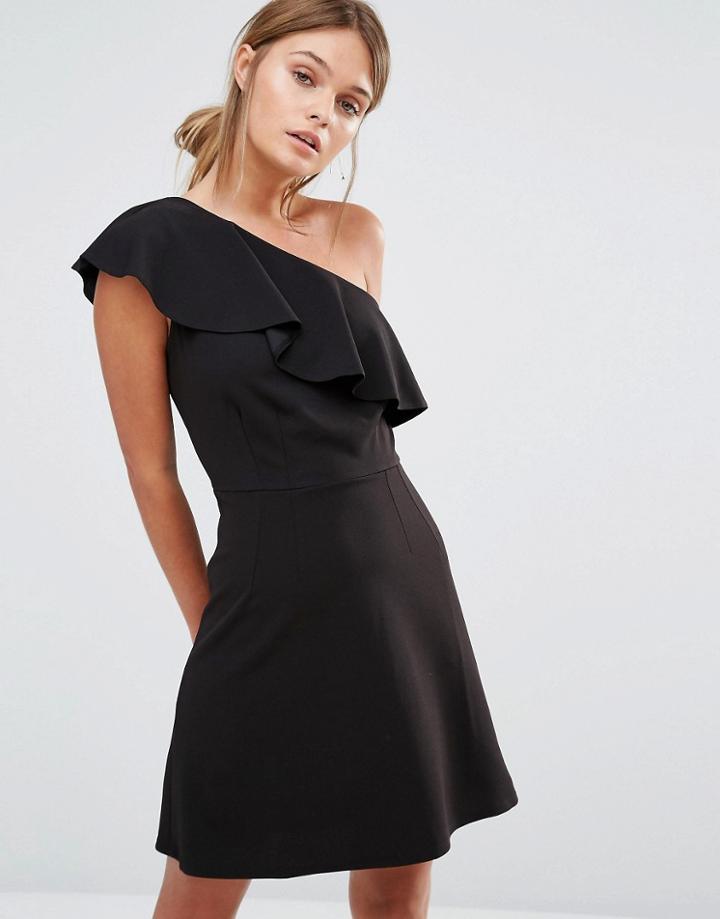 Oasis Ruffle One Shoulder Dress - Black