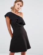 Oasis Ruffle One Shoulder Dress - Black