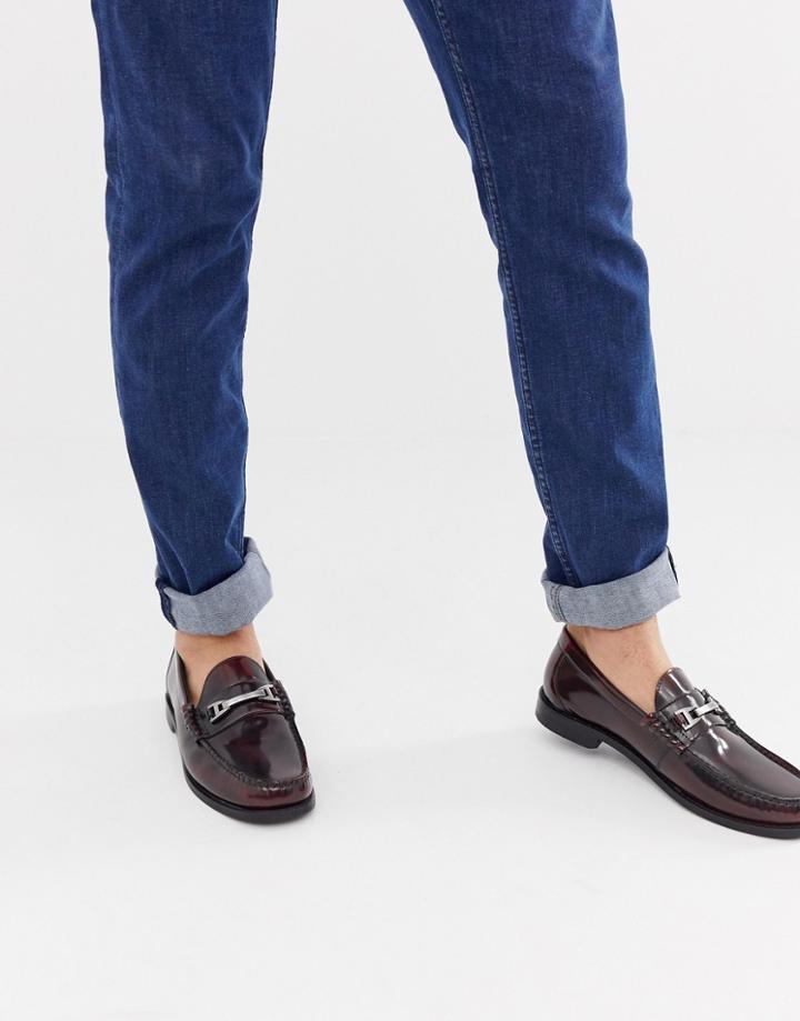 Base London Caliber Bar Loafers In Hi Shine Bordo-red