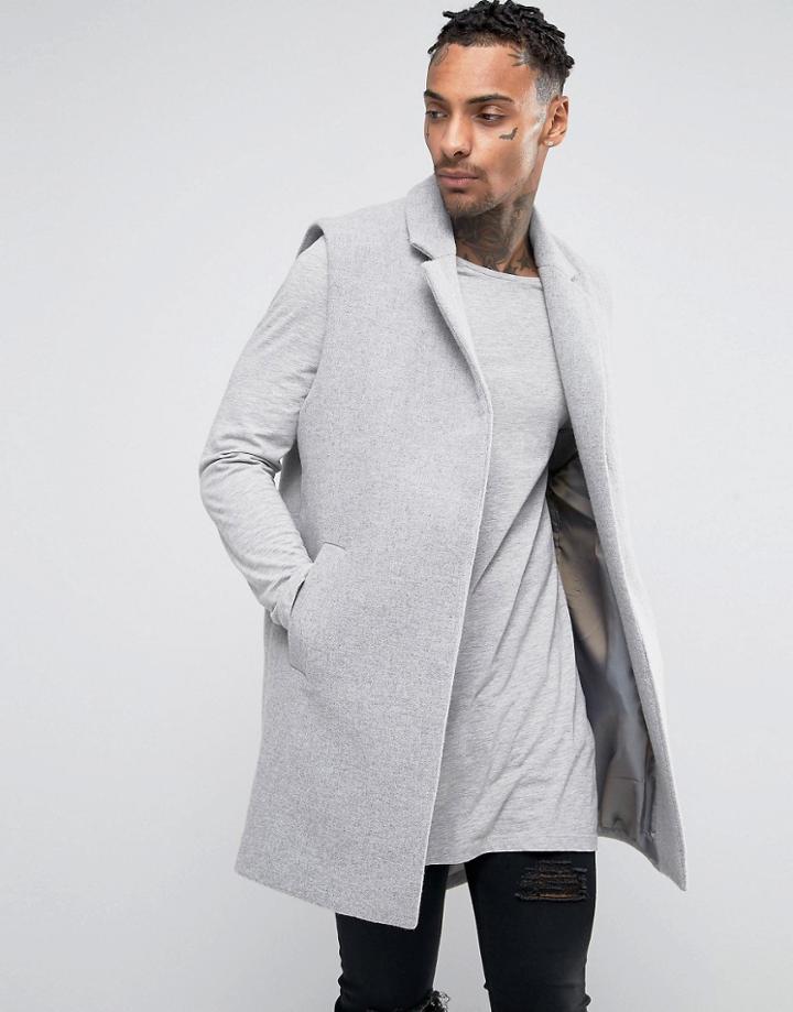 Black Kaviar Sleevess Overcoat In Wool - Gray