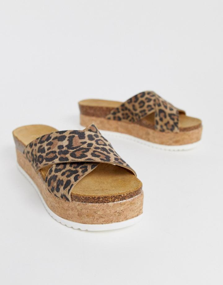 Asos Design Transaction Leather Flatforms In Leopard - Multi