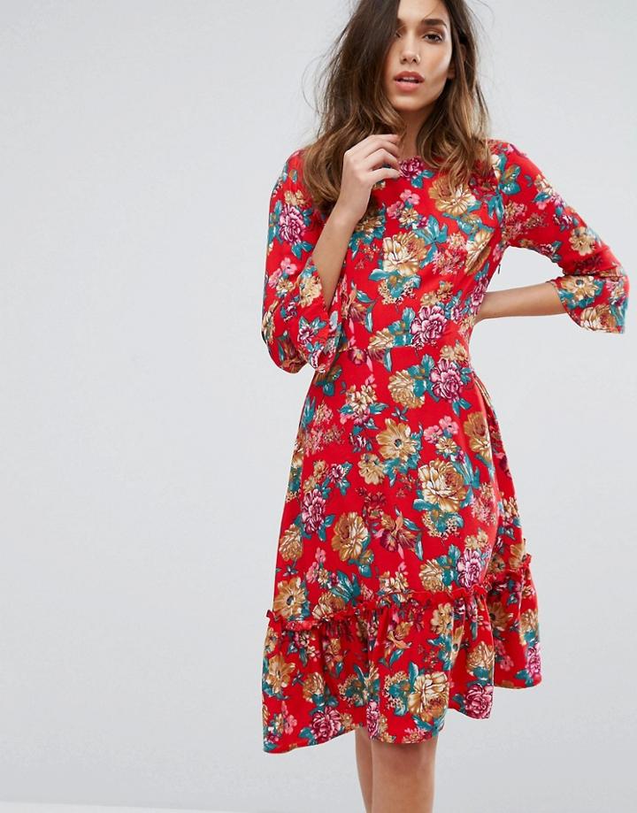 Rage Midi Dress With Frill Hem - Red