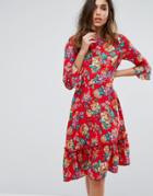 Rage Midi Dress With Frill Hem - Red