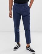 Asos Design Slim Crop Smart Pants In Blue Seersucker Check - Navy