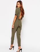 Asos Jumpsuit With Open Back And Sleeves - Khaki