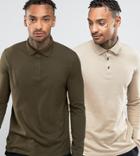 Asos 2 Pack Long Sleeve Jersey Polo Save - Multi