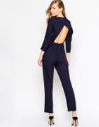 Asos Jumpsuit With Wrap Back And Kimono Sleeve - Navy