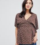 Asos Design Maternity Wrap Top With Kimono Sleeve In Polka Dot - Multi