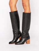 Mango Leather Knee High Boots - Black