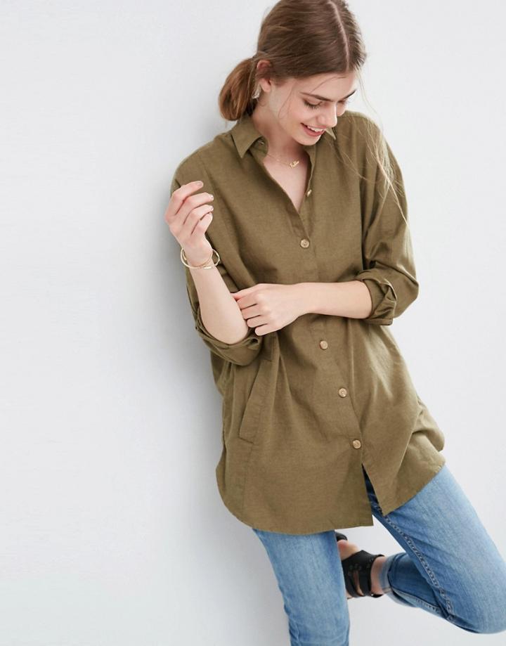 Asos Soft Twill Oversized Shirt - Khaki