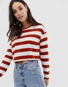 Asos Design Boxy Crop Long Sleeve T-shirt In Stripe