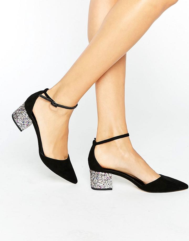 Asos Show Up Pointed Glitter Heels - Black