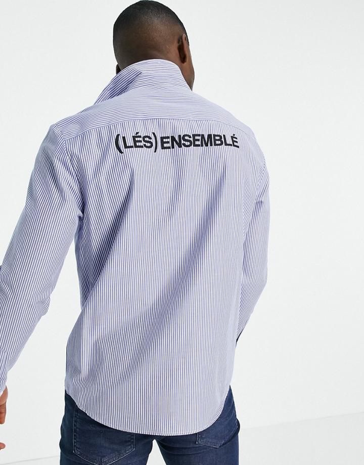 River Island Long Sleeve Stripe Shirt In Blue-blues