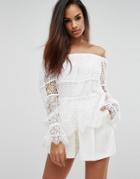 Kendall + Kylie Off-shoulder Lace Top - White